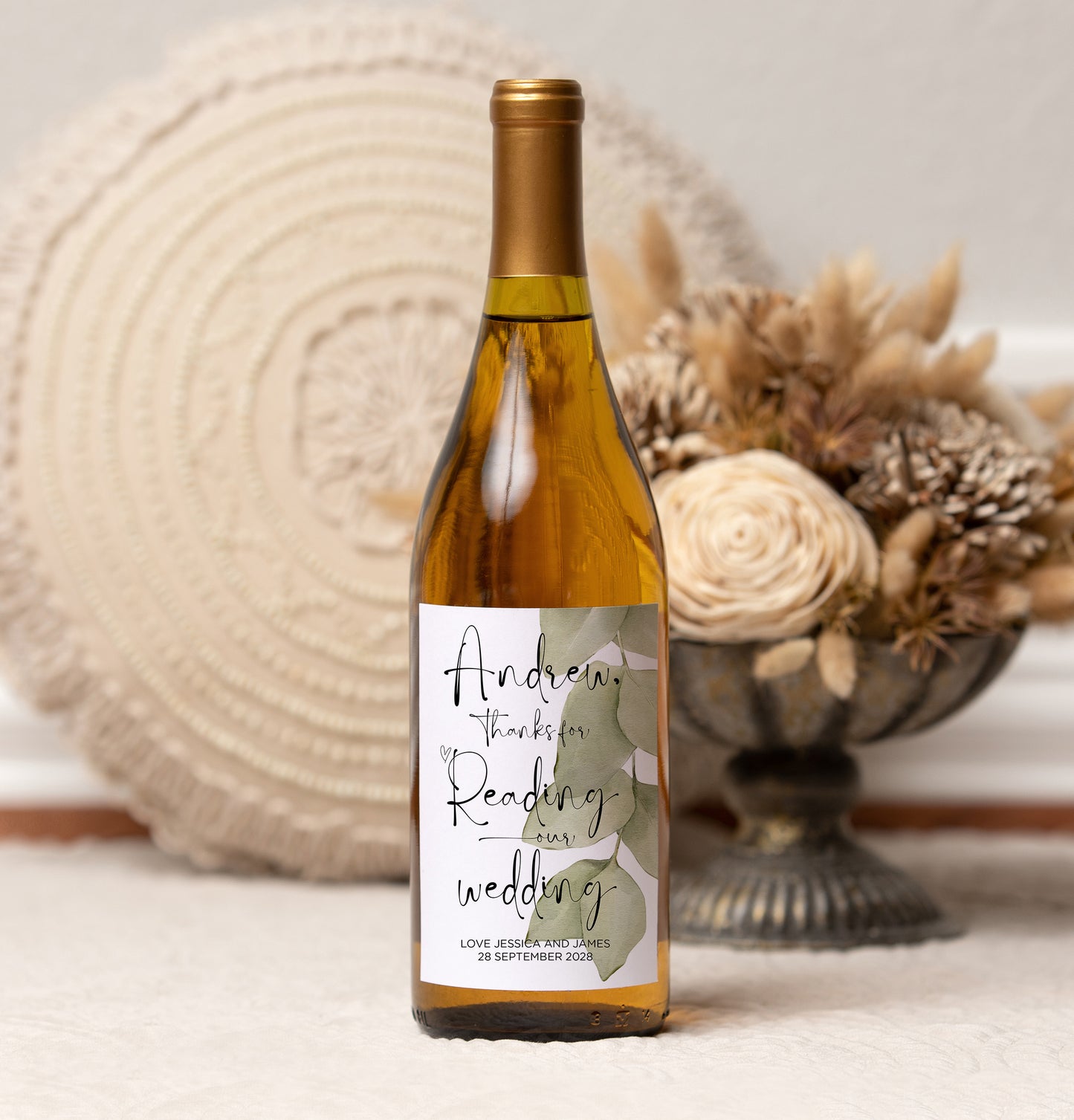Eucalyptus Thank You for Reading at Our Wedding Wine Label (Blst)
