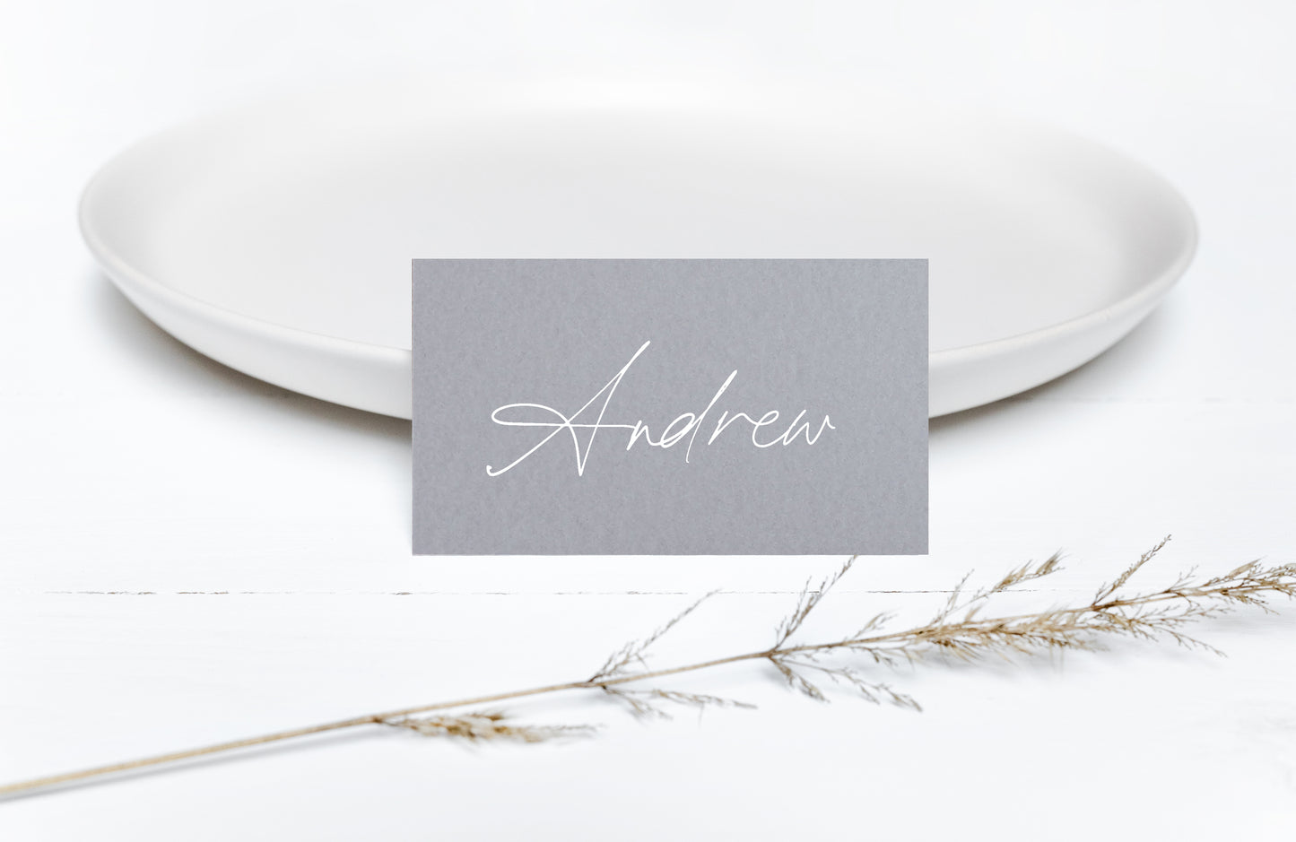 Grey White Ink Calligraphy Place Cards - Tent Fold Style