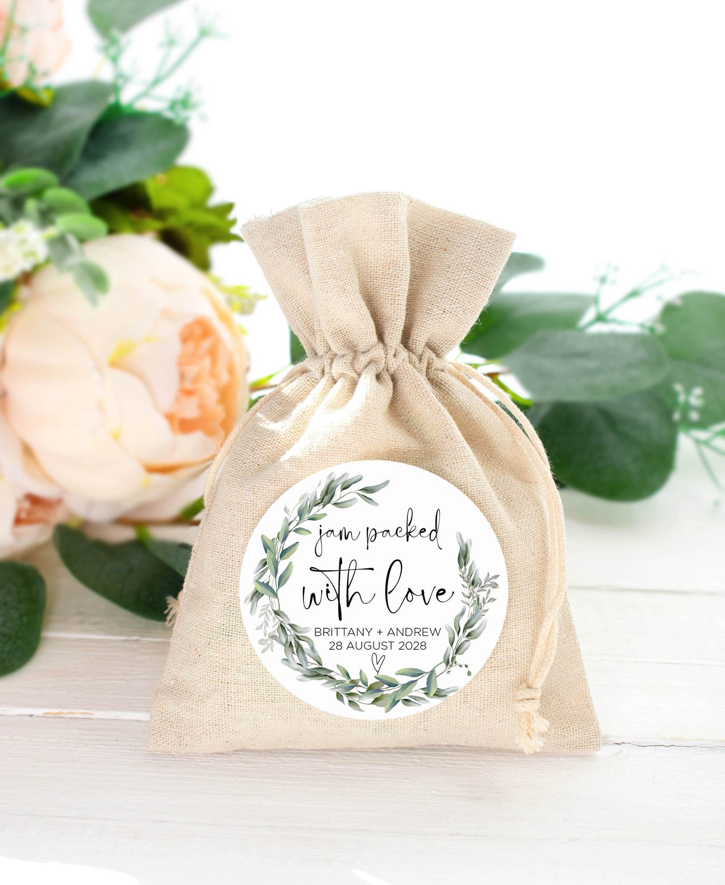 Eucalyptus Jam Packed With Love Wedding Favour Thank You Stickers (Blst)