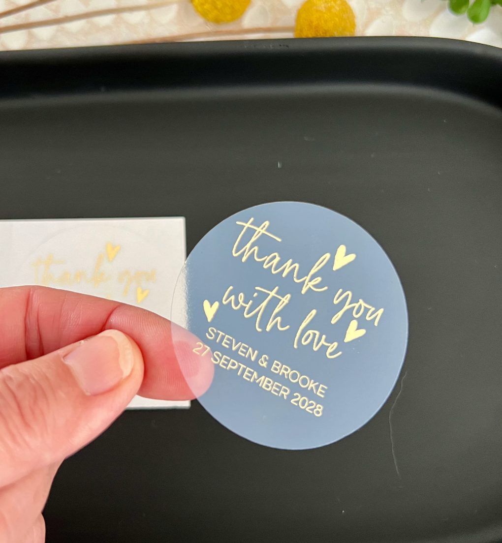 Gold Foil Thank You With Love Wedding Favour Stickers (HO)