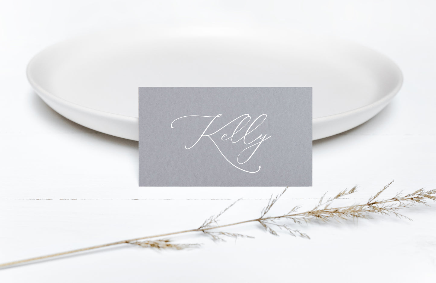 Grey Classic Calligraphy Place Cards - Tent Fold Style