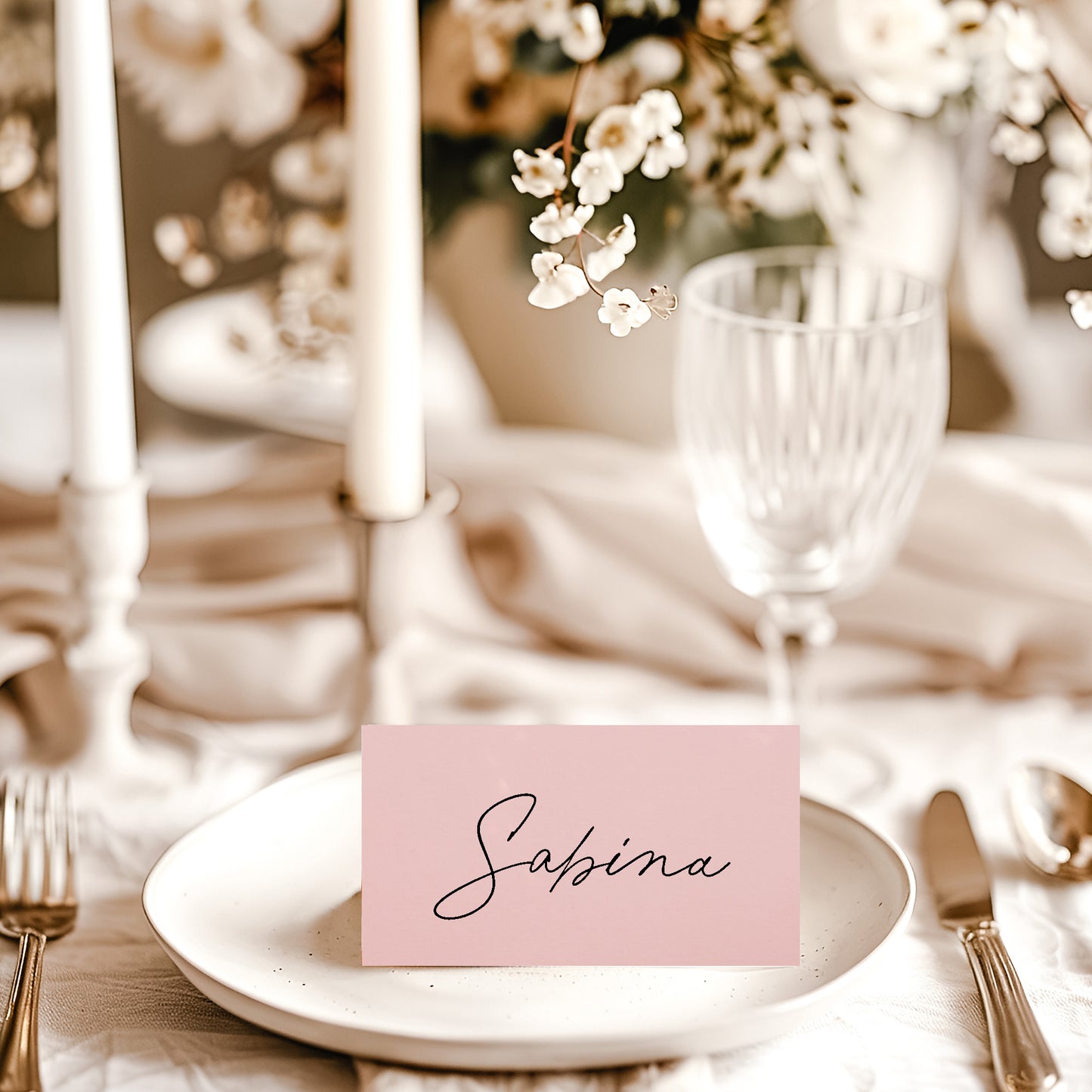 Pink Blush Calligraphy Style Place Cards - Tent Fold Style
